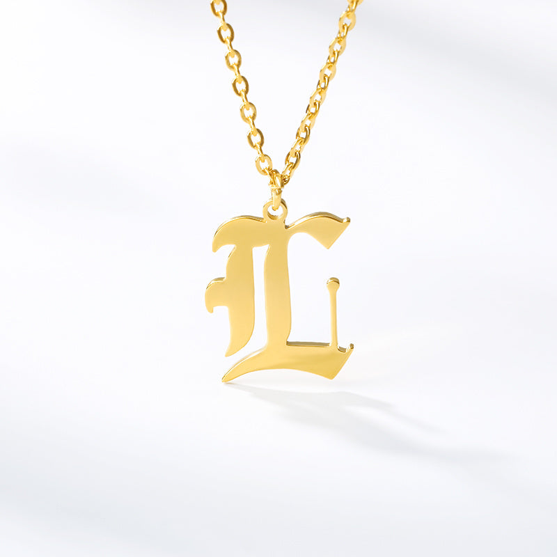 Ancient English Alphabet Initials Necklace Stainless Steel Necklace 1617943601546