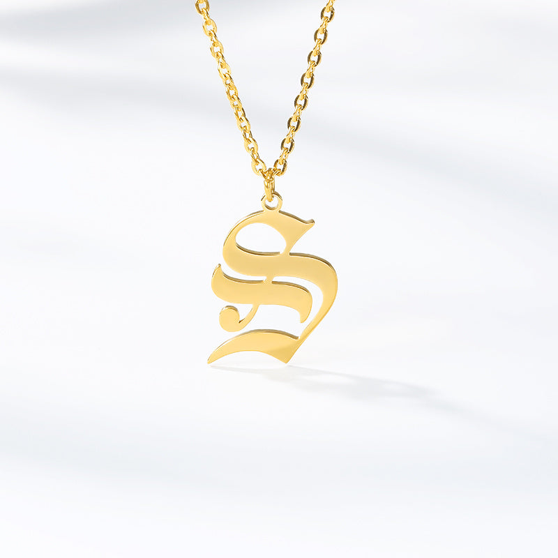 Ancient English Alphabet Initials Necklace Stainless Steel Necklace 1617943601835