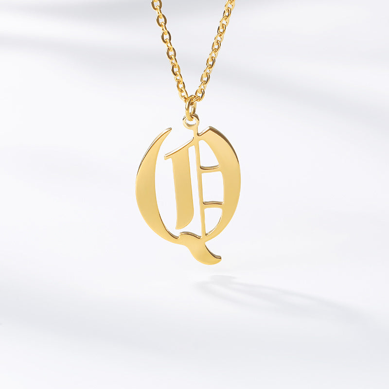 Ancient English Alphabet Initials Necklace Stainless Steel Necklace 1617943601837