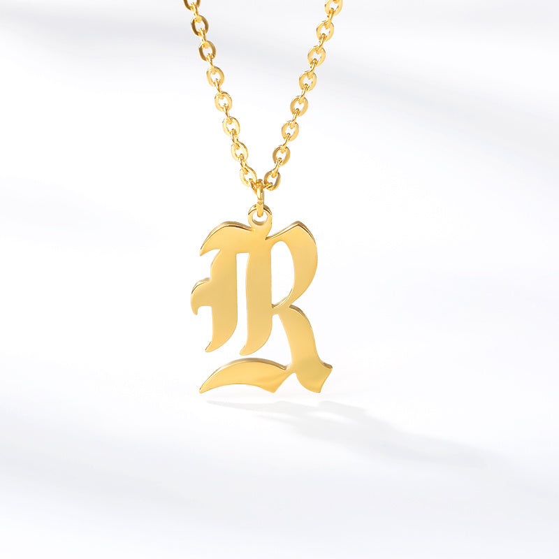 Ancient English Alphabet Initials Necklace Stainless Steel Necklace 1617943601838