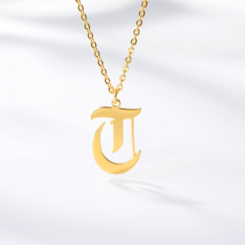 Ancient English Alphabet Initials Necklace Stainless Steel Necklace 1617943601848