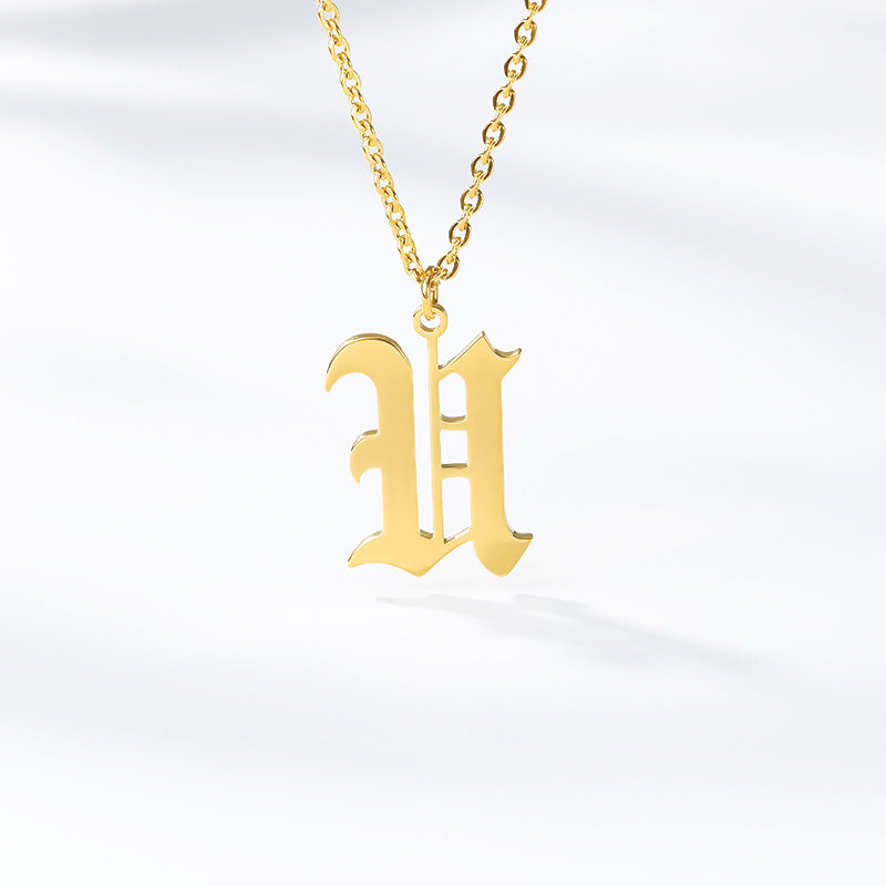 Ancient English Alphabet Initials Necklace Stainless Steel Necklace 1617943601854