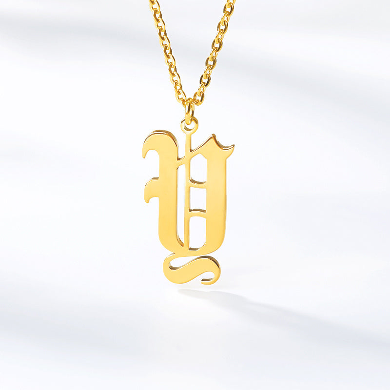 Ancient English Alphabet Initials Necklace Stainless Steel Necklace 1617943602134