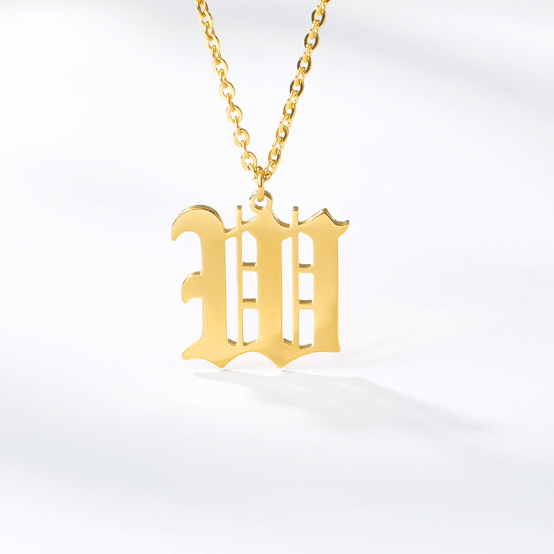 Ancient English Alphabet Initials Necklace Stainless Steel Necklace 1617943602144