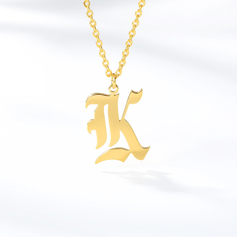 Ancient English Alphabet Initials Necklace Stainless Steel Necklace 1617944317546