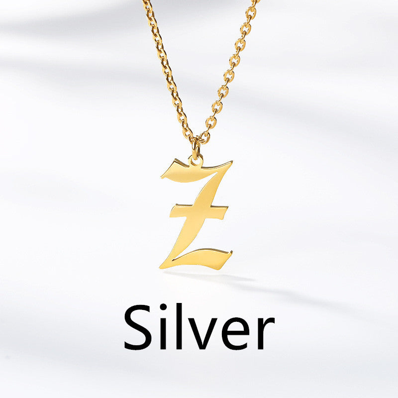 Ancient English Alphabet Initials Necklace Stainless Steel Necklace 1617944903574