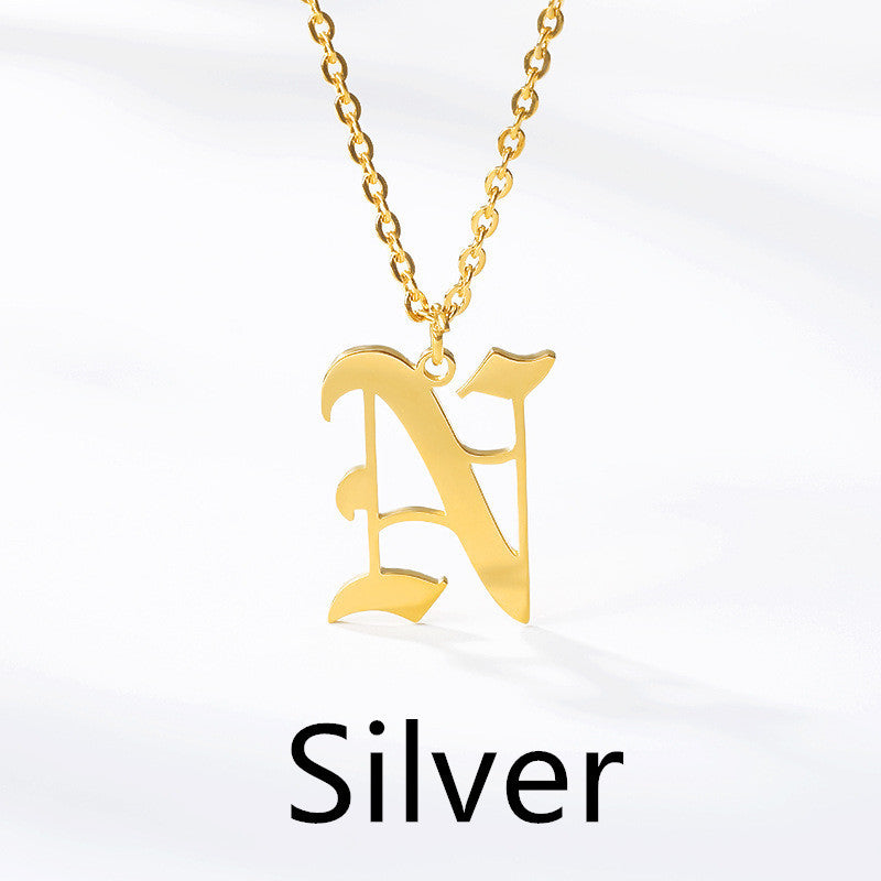 Ancient English Alphabet Initials Necklace Stainless Steel Necklace 1617944903575