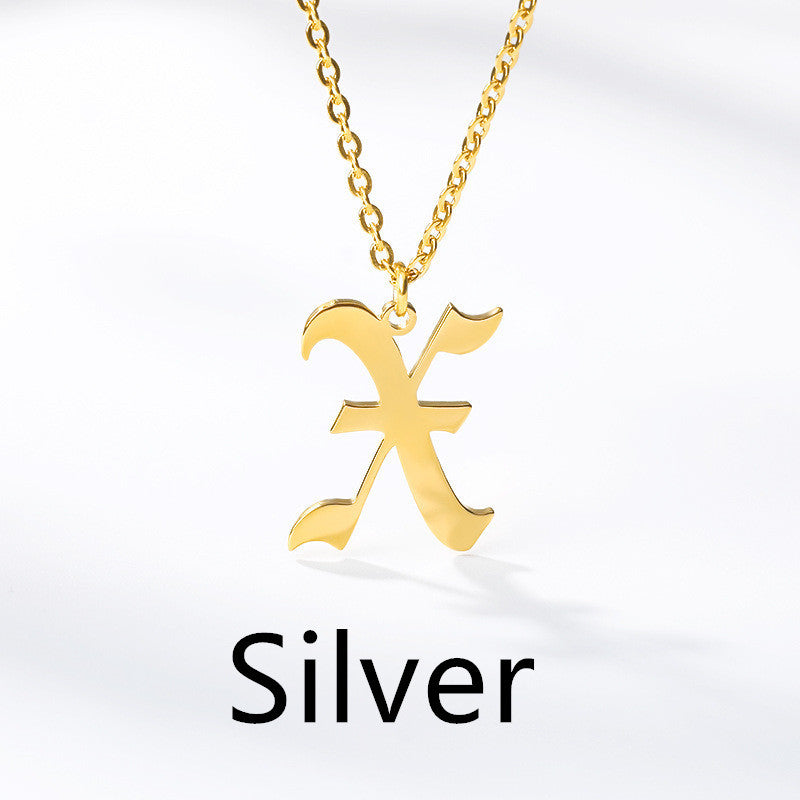 Ancient English Alphabet Initials Necklace Stainless Steel Necklace 1617944903588