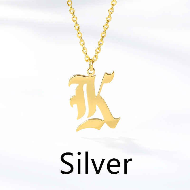 Ancient English Alphabet Initials Necklace Stainless Steel Necklace 1617944903592