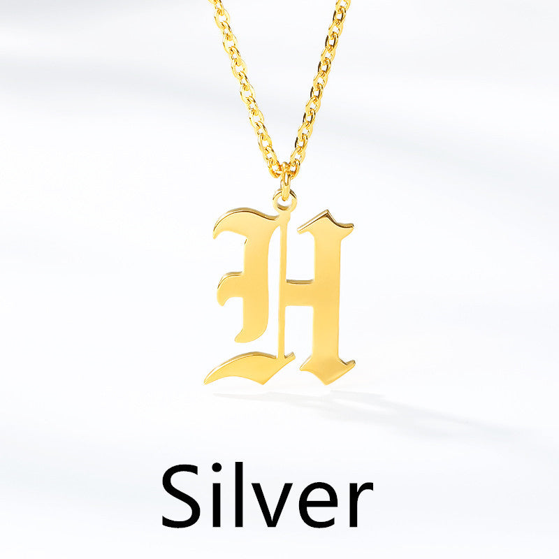 Ancient English Alphabet Initials Necklace Stainless Steel Necklace 1617944903867
