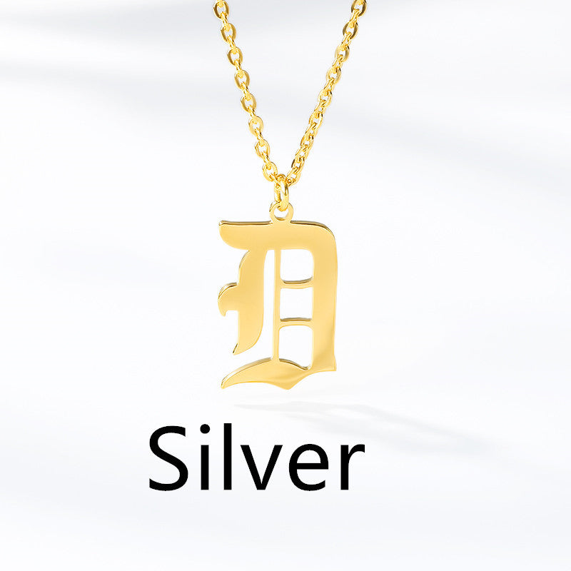 Ancient English Alphabet Initials Necklace Stainless Steel Necklace 1617944903869