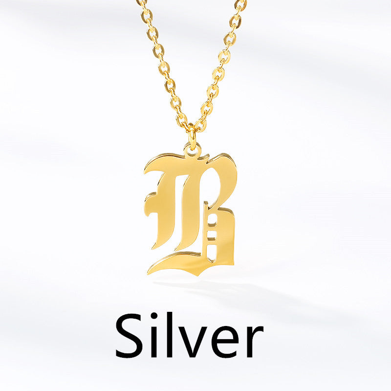 Ancient English Alphabet Initials Necklace Stainless Steel Necklace 1617944903870