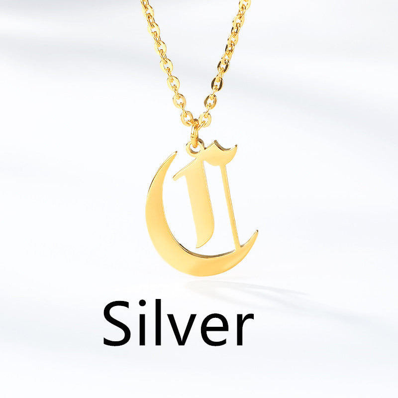 Ancient English Alphabet Initials Necklace Stainless Steel Necklace 1617944903875