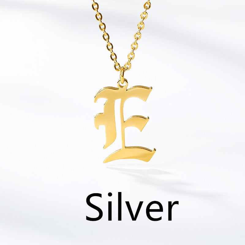 Ancient English Alphabet Initials Necklace Stainless Steel Necklace 1617944903891