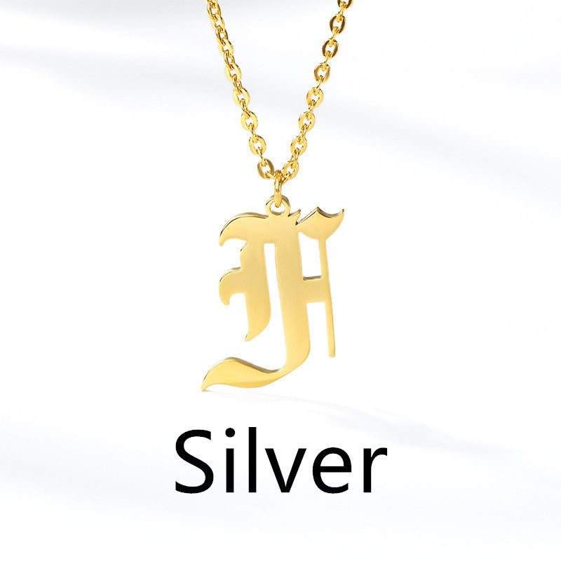 Ancient English Alphabet Initials Necklace Stainless Steel Necklace 1617944903899