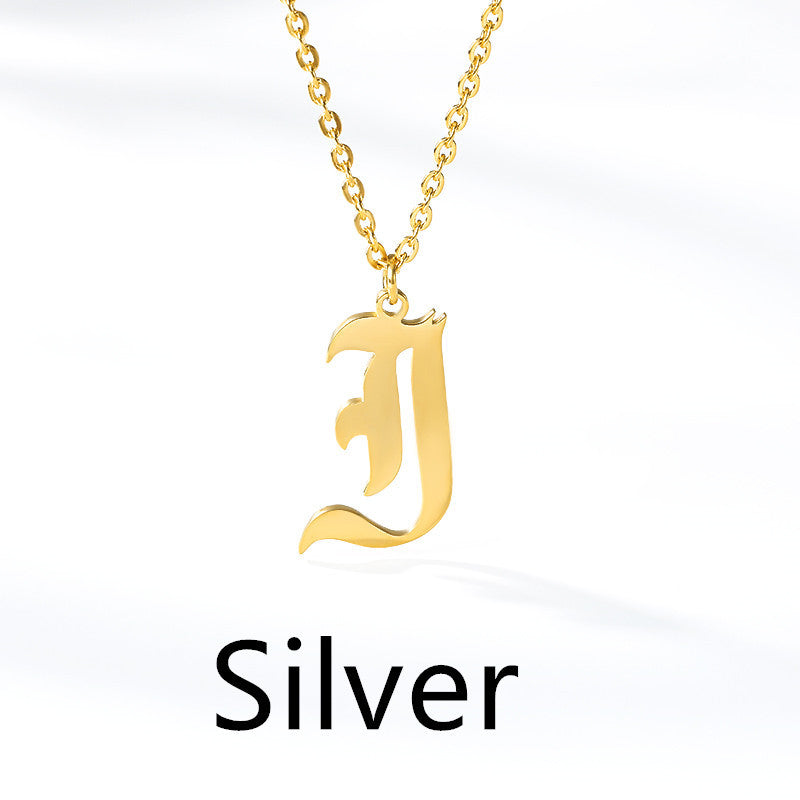 Ancient English Alphabet Initials Necklace Stainless Steel Necklace 1617944904167