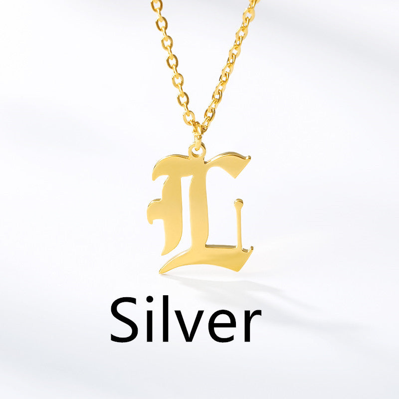 Ancient English Alphabet Initials Necklace Stainless Steel Necklace 1617944904176