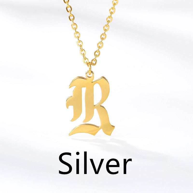 Ancient English Alphabet Initials Necklace Stainless Steel Necklace 1617944904609