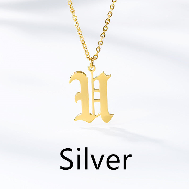 Ancient English Alphabet Initials Necklace Stainless Steel Necklace 1617944904620