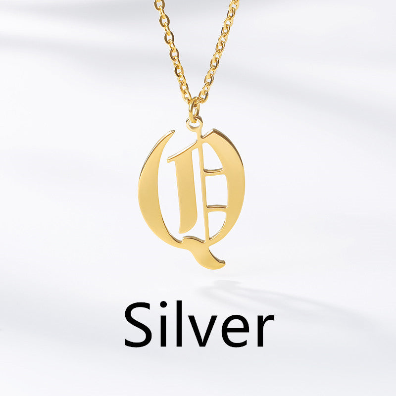 Ancient English Alphabet Initials Necklace Stainless Steel Necklace 1617944904625