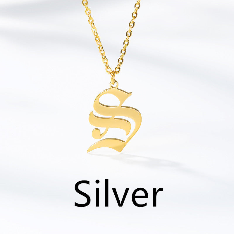 Ancient English Alphabet Initials Necklace Stainless Steel Necklace 1617944904632