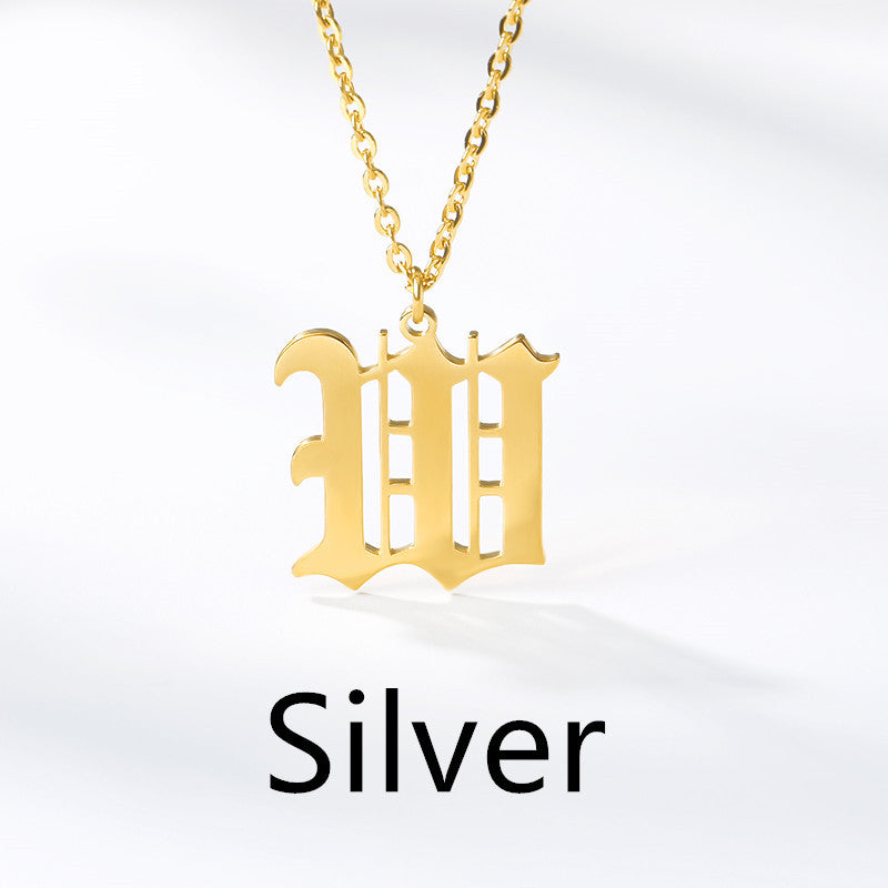Ancient English Alphabet Initials Necklace Stainless Steel Necklace 1617944904893