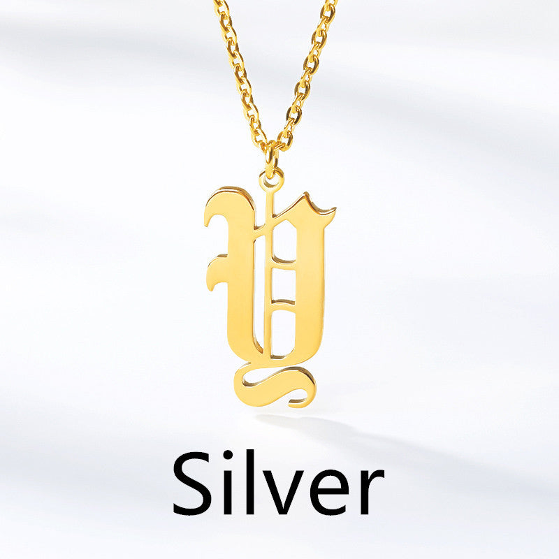 Ancient English Alphabet Initials Necklace Stainless Steel Necklace 1617944904912