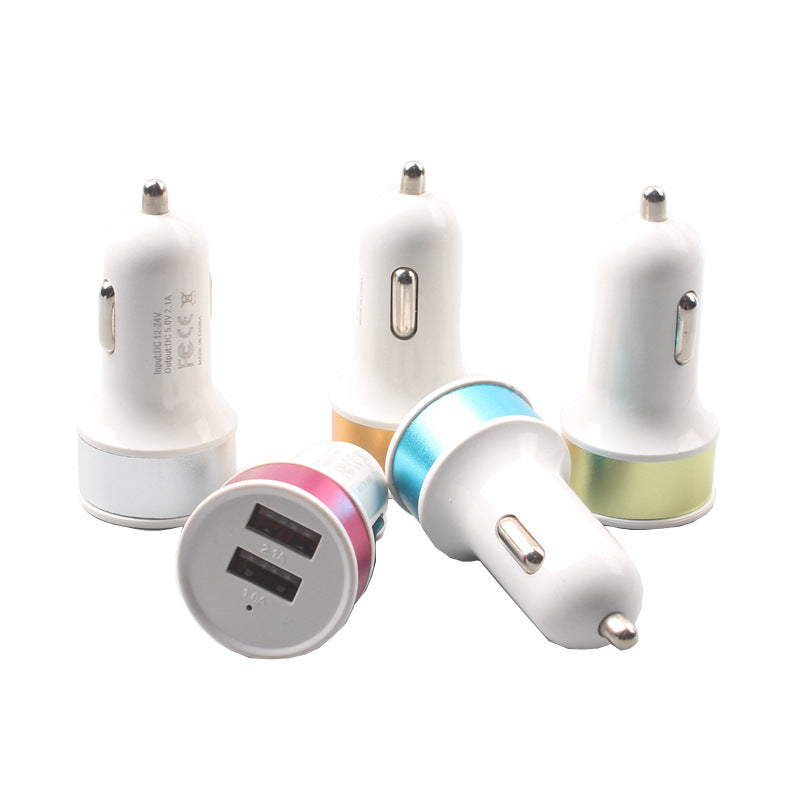 Color round metal ring 2A steel ring aluminum alloy car phone charger dual USB nipple car charger 1617947606281