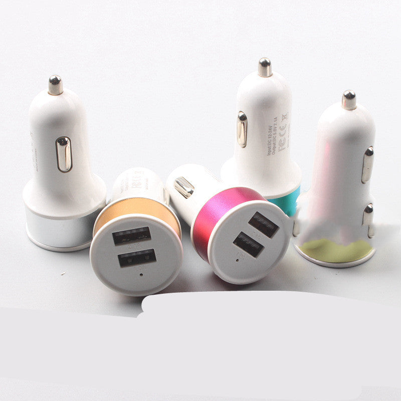 Color round metal ring 2A steel ring aluminum alloy car phone charger dual USB nipple car charger 1617947606287