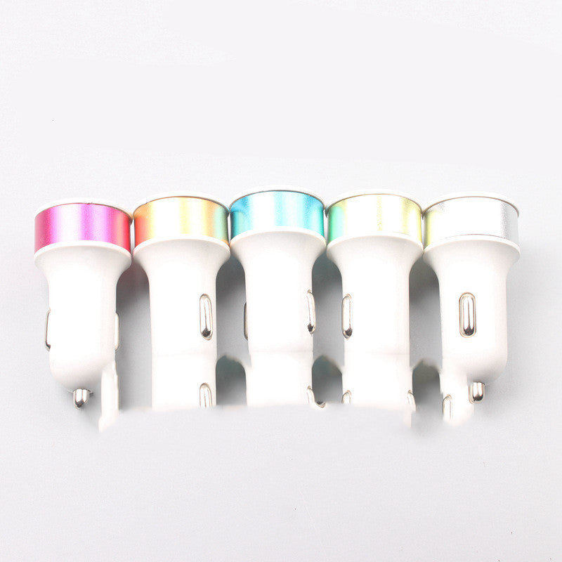 Color round metal ring 2A steel ring aluminum alloy car phone charger dual USB nipple car charger 1617947606289