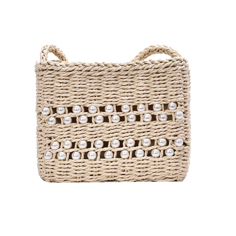 Fashion Messenger Bag Women Casual Western Style One-shoulder Pearl Straw Woven Bag 1618120067735