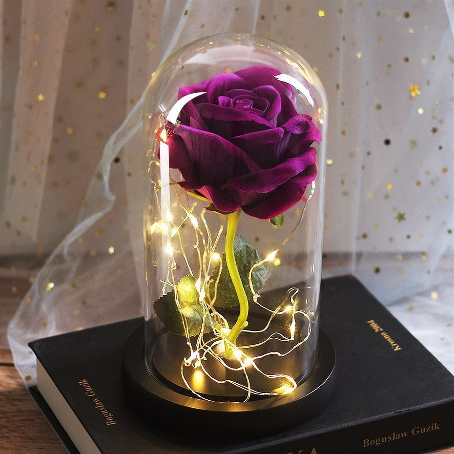 Mothers Day Wedding Favors Bridesmaid Gift Immortal Simulation Rose Glass Cover Luminous Led Ornament 1618121557399
