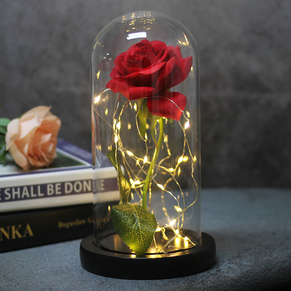 Mothers Day Wedding Favors Bridesmaid Gift Immortal Simulation Rose Glass Cover Luminous Led Ornament 1618121557407