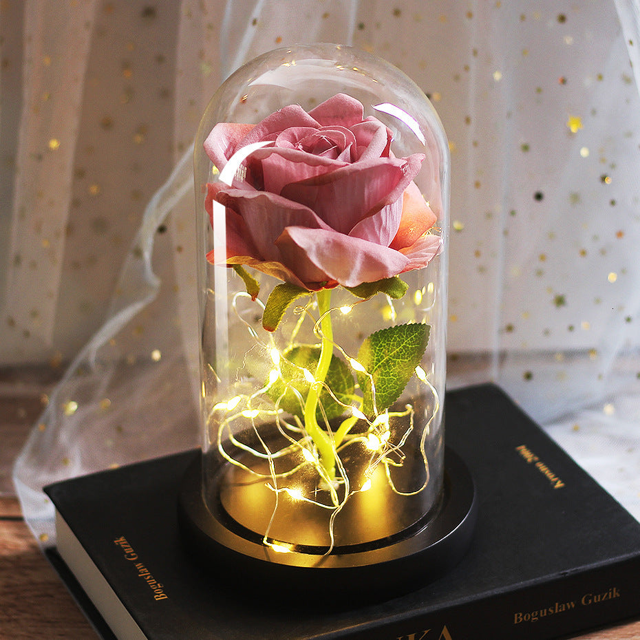 Mothers Day Wedding Favors Bridesmaid Gift Immortal Simulation Rose Glass Cover Luminous Led Ornament 1618121557410