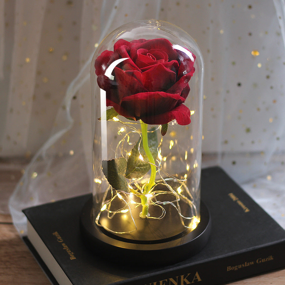 Mothers Day Wedding Favors Bridesmaid Gift Immortal Simulation Rose Glass Cover Luminous Led Ornament 1618121557411