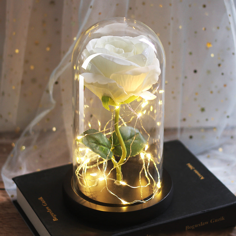Mothers Day Wedding Favors Bridesmaid Gift Immortal Simulation Rose Glass Cover Luminous Led Ornament 1618121557691
