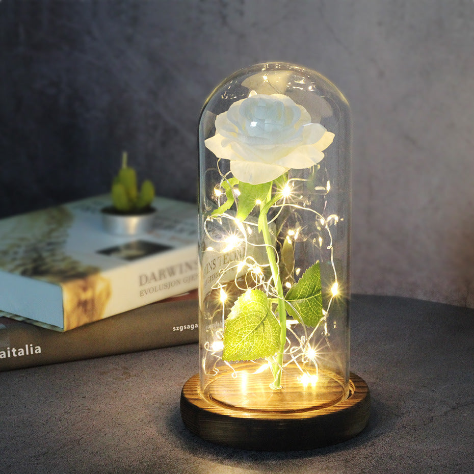 Mothers Day Wedding Favors Bridesmaid Gift Immortal Simulation Rose Glass Cover Luminous Led Ornament 1618134060193