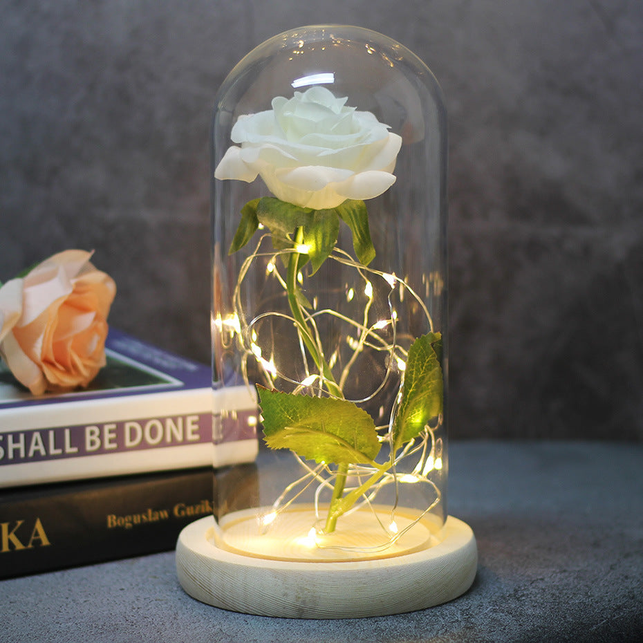 Mothers Day Wedding Favors Bridesmaid Gift Immortal Simulation Rose Glass Cover Luminous Led Ornament 1618134060198