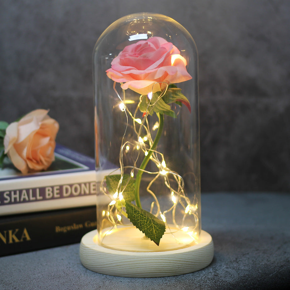 Mothers Day Wedding Favors Bridesmaid Gift Immortal Simulation Rose Glass Cover Luminous Led Ornament 1618134060224