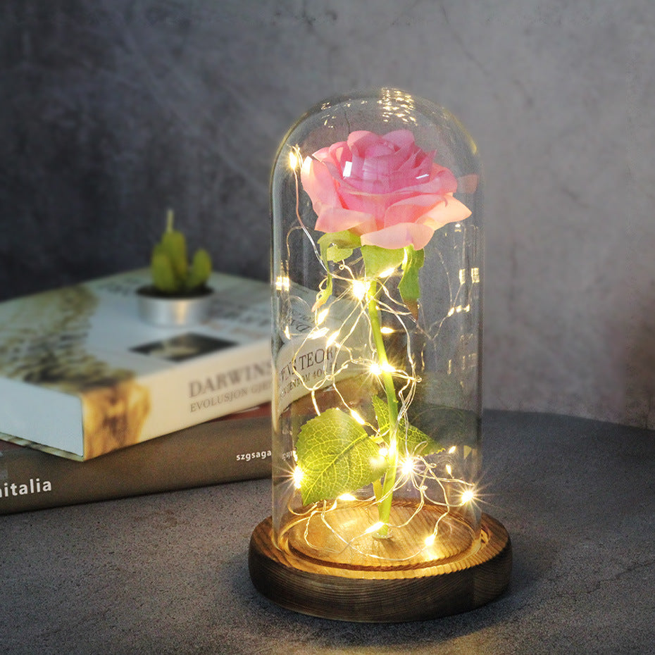 Mothers Day Wedding Favors Bridesmaid Gift Immortal Simulation Rose Glass Cover Luminous Led Ornament 1618134060225