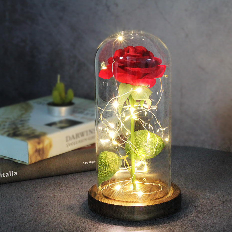 Mothers Day Wedding Favors Bridesmaid Gift Immortal Simulation Rose Glass Cover Luminous Led Ornament 1618134060227