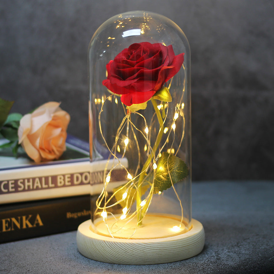 Mothers Day Wedding Favors Bridesmaid Gift Immortal Simulation Rose Glass Cover Luminous Led Ornament 1618134060501