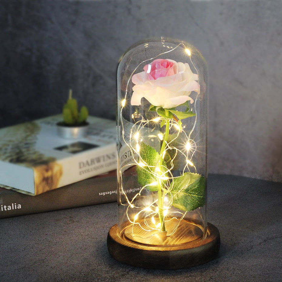 Mothers Day Wedding Favors Bridesmaid Gift Immortal Simulation Rose Glass Cover Luminous Led Ornament 1618134226709