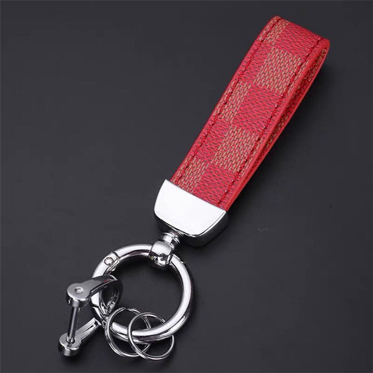 Luxury Genuine Leather Lanyard Keychain Men Women Square Pattern Gunmetal Buckle Car Key Ring Holder Jewelry Gift Chaveiro 16