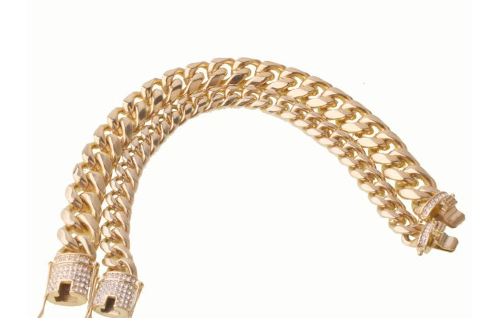 8-18mm wide stainless steel cuban Miami chains necklaces CZ Zircon box lock big heavy gold chain for men Hip Hop Rock jewelry - HD Wireless Product #7