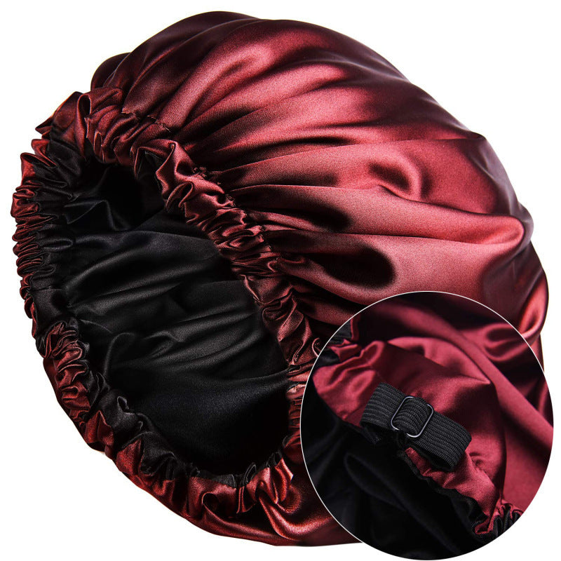 Cross-Border Source Of Double-Layer Satin Night Women's Long Hair Confinement Hair Care Chemotherapy Hat Wide-Brim Elastic Ad