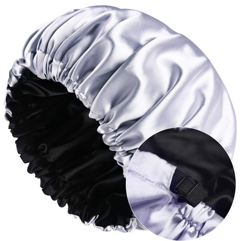 Cross-Border Source Of Double-Layer Satin Night Women's Long Hair Confinement Hair Care Chemotherapy Hat Wide-Brim Elastic Ad