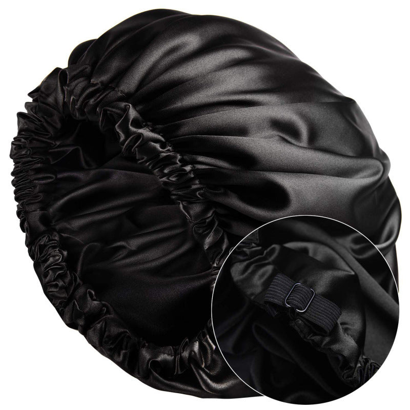 Cross-Border Source Of Double-Layer Satin Night Women's Long Hair Confinement Hair Care Chemotherapy Hat Wide-Brim Elastic Ad