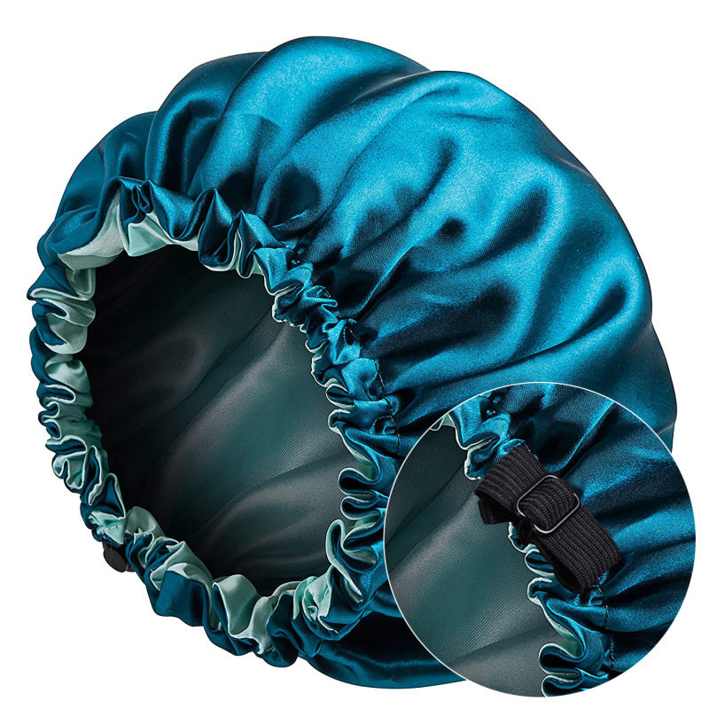 Cross-Border Source Of Double-Layer Satin Night Women's Long Hair Confinement Hair Care Chemotherapy Hat Wide-Brim Elastic Ad