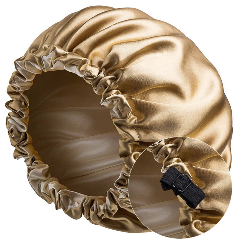 Cross-Border Source Of Double-Layer Satin Night Women's Long Hair Confinement Hair Care Chemotherapy Hat Wide-Brim Elastic Ad